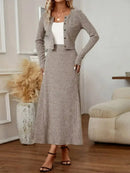 Conjunto de vestido de lã feminino elegante, saia de meio comprimento e conjunto de cardigã de outono e inverno, conjunto de 2 peças, conjunto de malha combinando