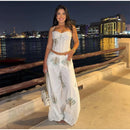 Conjunto Feminino Casual Primavera 2026: Camisola Estampada com Recortes Laterais e Alças Finas e Calça Pantalona - Moda Boho Elegante
