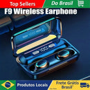 Fones de Ouvido TWS F9 Bluetooth V5.0 Sem Fio com Microfone, Headsets Esportivos à Prova d'Água com Caixa de Carregamento