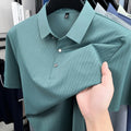 Camisa Polo Masculina BROWON 2026 de Verão Luxuosa de Manga Curta em Seda Gelada com Estampa e Gola para Homens - Ideal para Negócios e Trabalho