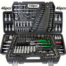 Conjunto de ferramentas de reparo mecânico automotivo, 150/46 peças, multifuncional com soquete, chave e conjunto de catraca, reparo automático, kit de ferramentas mecânicas