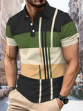 A nova camisa POLO masculina de verão 2025 apresenta uma estampa de padrão listrado 3D casual, confortável e respirável