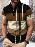A nova camisa POLO masculina de verão 2025 apresenta uma estampa de padrão listrado 3D casual, confortável e respirável