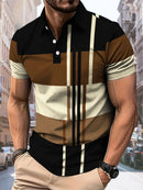 A nova camisa POLO masculina de verão 2025 apresenta uma estampa de padrão listrado 3D casual, confortável e respirável