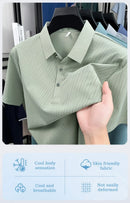 Camisa Polo Masculina BROWON 2026 de Verão Luxuosa de Manga Curta em Seda Gelada com Estampa e Gola para Homens - Ideal para Negócios e Trabalho