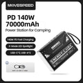 Movespeed z70pro power bank 70000mah 140w pd estação de energia de bateria externa de carga rápida com lanterna para laptop acampamento ao ar livre