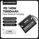 Movespeed z70pro power bank 70000mah 140w pd estação de energia de bateria externa de carga rápida com lanterna para laptop acampamento ao ar livre