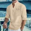 Camisas masculinas leves de manga comprida, camisas henley de algodão e linho para homens, camisa havaiana de praia com decote em v, camisa polo respirável