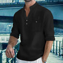 Camisas masculinas leves de manga comprida, camisas henley de algodão e linho para homens, camisa havaiana de praia com decote em v, camisa polo respirável