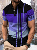 A nova camisa POLO masculina de verão 2025 apresenta uma estampa de padrão listrado 3D casual, confortável e respirável