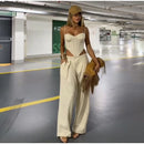 Conjunto Feminino Casual Primavera 2026: Camisola Estampada com Recortes Laterais e Alças Finas e Calça Pantalona - Moda Boho Elegante