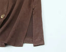Conjunto Feminino 2026 Primavera Novo Estilo Marrom Avermelhado Manga Longa Drapeado Plissado Decorativo Simples Blazer e Calça Elegante