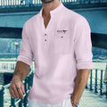 Camisas masculinas leves de manga comprida, camisas henley de algodão e linho para homens, camisa havaiana de praia com decote em v, camisa polo respirável