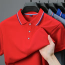 2025 nova camisa polo masculina casual de cor sólida de manga curta verão elegante e confortável versátil topo