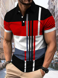 A nova camisa POLO masculina de verão 2025 apresenta uma estampa de padrão listrado 3D casual, confortável e respirável