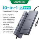 UGREEN 12 em 1 USB HUB Tipo-C para 2HDMI 4K120Hz DP USB3.2 10Gbps SD/TF RJ45 PD100W para MacBook Dell HP Acessórios para laptop Encaixe