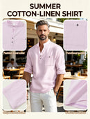 Camisas masculinas leves de manga comprida, camisas henley de algodão e linho para homens, camisa havaiana de praia com decote em v, camisa polo respirável