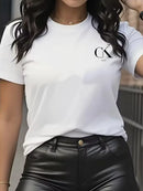 Camiseta feminina de verão com estampa de desenho animado, gola redonda, manga curta, estilo Y2K, tendência de moda de luxo.