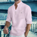 Camisas masculinas leves de manga comprida, camisas henley de algodão e linho para homens, camisa havaiana de praia com decote em v, camisa polo respirável