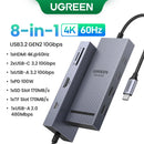 UGREEN 12 em 1 USB HUB Tipo-C para 2HDMI 4K120Hz DP USB3.2 10Gbps SD/TF RJ45 PD100W para MacBook Dell HP Acessórios para laptop Encaixe