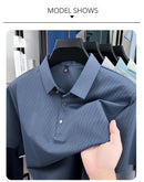 Camisa Polo Masculina BROWON 2026 de Verão Luxuosa de Manga Curta em Seda Gelada com Estampa e Gola para Homens - Ideal para Negócios e Trabalho