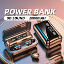 Fones de Ouvido Estéreo 9D com Alto-Falante de Baixo F9, Fones Bluetooth Esportivos com Controle Touch, Earbuds Sem Fio à Prova d'Água