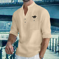 Camisas masculinas leves de manga comprida, camisas henley de algodão e linho para homens, camisa havaiana de praia com decote em v, camisa polo respirável