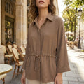 Conjunto Feminino Willshela de 2 Peças: Camisa Lisa de Botões e Calça Vintage com Cintura Elástica - Conjunto Chique para Mulheres