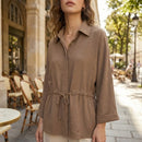 Conjunto Feminino Willshela de 2 Peças: Camisa Lisa de Botões e Calça Vintage com Cintura Elástica - Conjunto Chique para Mulheres
