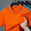 2025 nova camisa polo masculina casual de cor sólida de manga curta verão elegante e confortável versátil topo