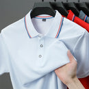 2025 nova camisa polo masculina casual de cor sólida de manga curta verão elegante e confortável versátil topo