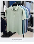 Camisa Polo Masculina BROWON 2026 de Verão Luxuosa de Manga Curta em Seda Gelada com Estampa e Gola para Homens - Ideal para Negócios e Trabalho