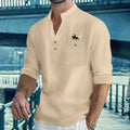 Camisas masculinas leves de manga comprida, camisas henley de algodão e linho para homens, camisa havaiana de praia com decote em v, camisa polo respirável