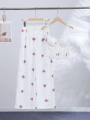 Conjunto Feminino Casual Primavera 2026: Camisola Estampada com Recortes Laterais e Alças Finas e Calça Pantalona - Moda Boho Elegante