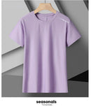 Camiseta feminina reflexiva para corrida – alta elasticidade respirável de seda gelada de secagem rápida para o verão, camiseta ativa legal de manga curta