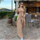 Conjunto Feminino Casual Primavera 2026: Camisola Estampada com Recortes Laterais e Alças Finas e Calça Pantalona - Moda Boho Elegante