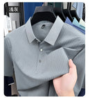 Camisa Polo Masculina BROWON 2026 de Verão Luxuosa de Manga Curta em Seda Gelada com Estampa e Gola para Homens - Ideal para Negócios e Trabalho