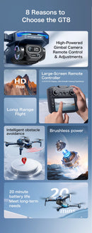 2026 novo GT8 drone GPS8K profissional hd 360° câmera dupla 5G WIFI motor sem escova, obstáculo pára-choques dobrável quadcopter brinquedos